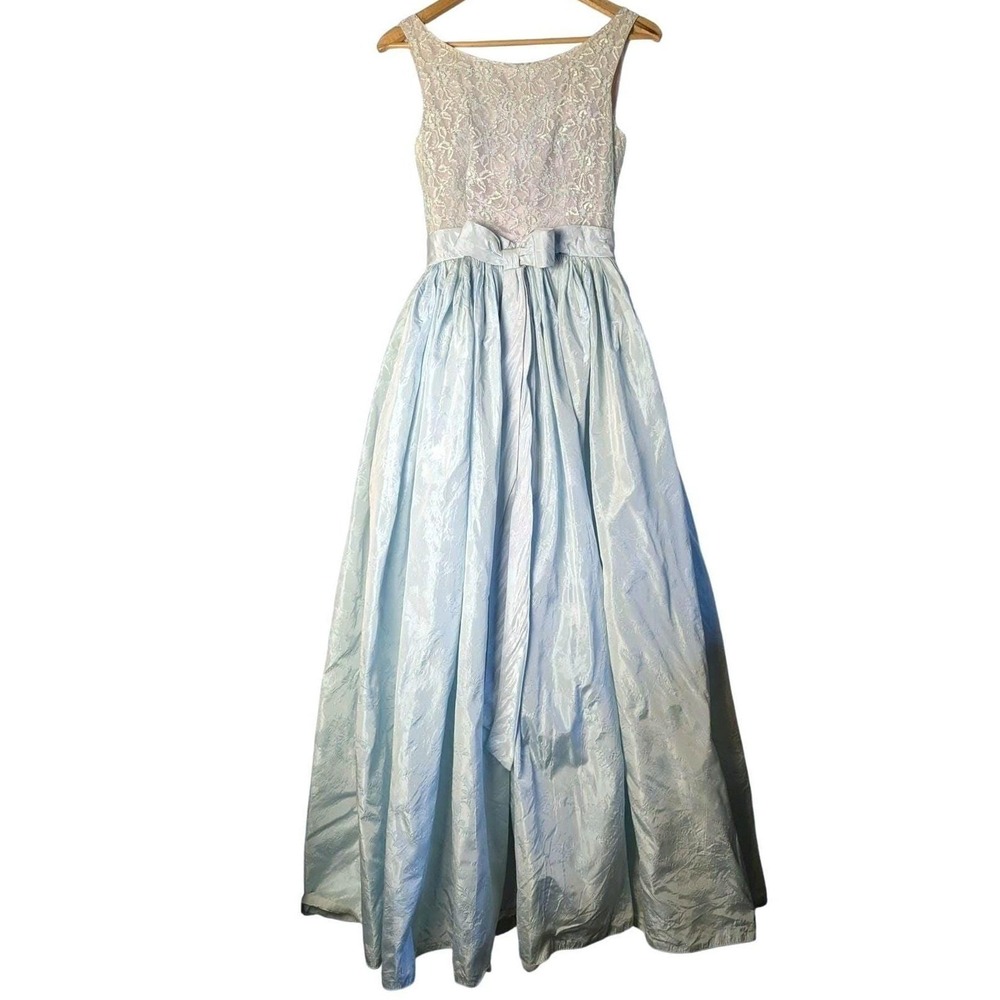 XS 1950s Vtg Pink Icy Blue Lace Gown Disney Bound Bustle Princess Cinderella